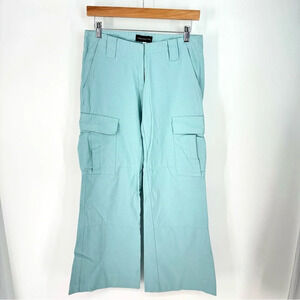 Dana Foley NYC Mint Green Blue Low Rise Wide Leg Cargo Trousers
